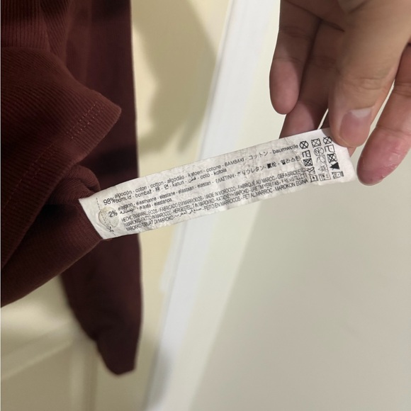 Zara Burgundy Ribbed Cropped Long Sleeve Top | Size M - Picture 5 of 9